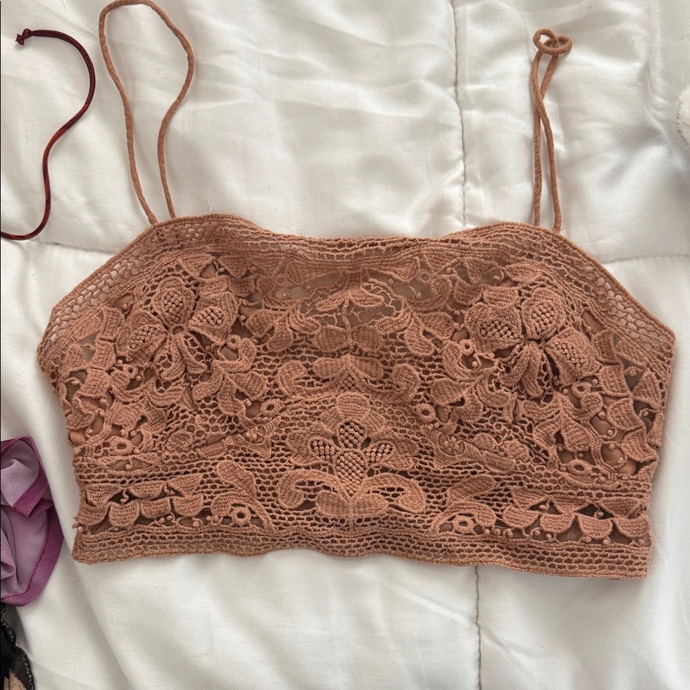 Free People Lace Crop Top in Tan